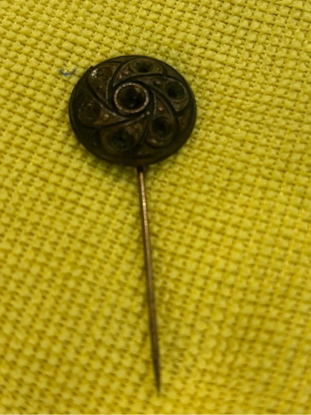 Antique Victorian Openwork Swirl Brass Stick Pin Lapel Hat Pin Unpolished